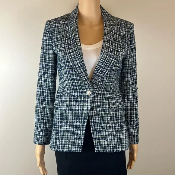 Veronica Beard Navy Blue Tweed Cutaway Dickey Jacket Blazer - Picture 5 of 13